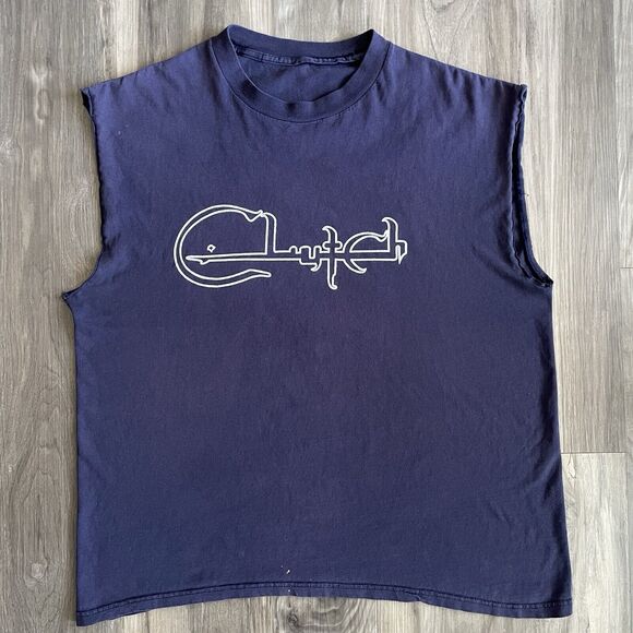 Vintage Clutch Band T-Shirt Size L 2003 Slow Hole To China Blue Chopped Faded - Picture 1 of 9